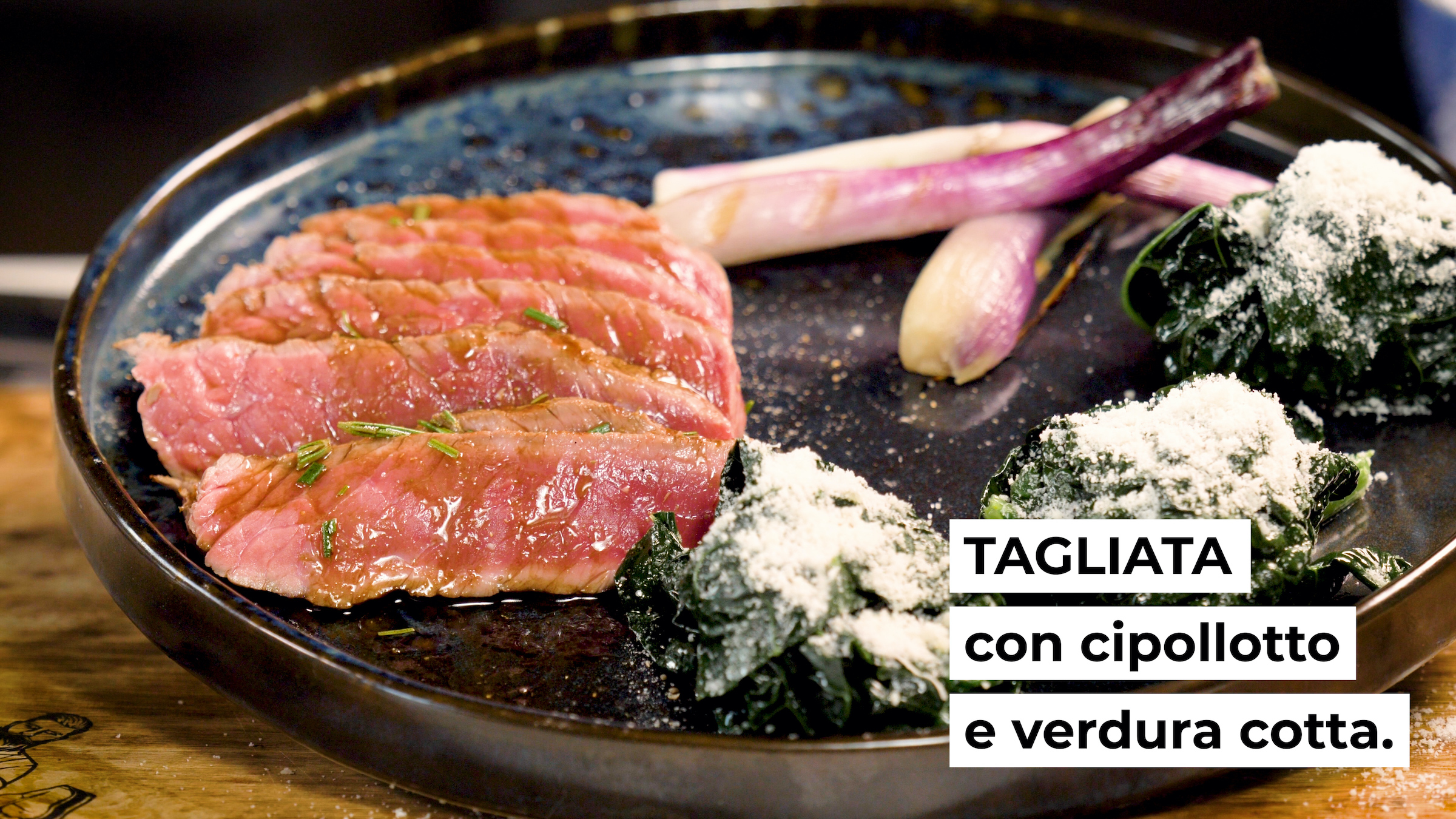 Tagliata con cipollotto e verdura cotta